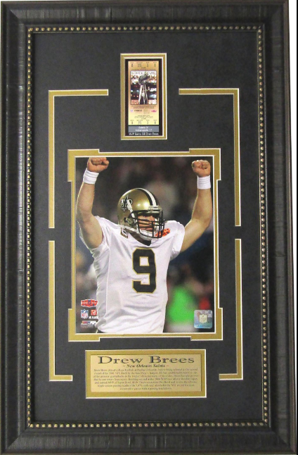 Drew Brees New Orleans Saints Framed Art 16" x 25" Photograph with Replica Super Bowl Ticket